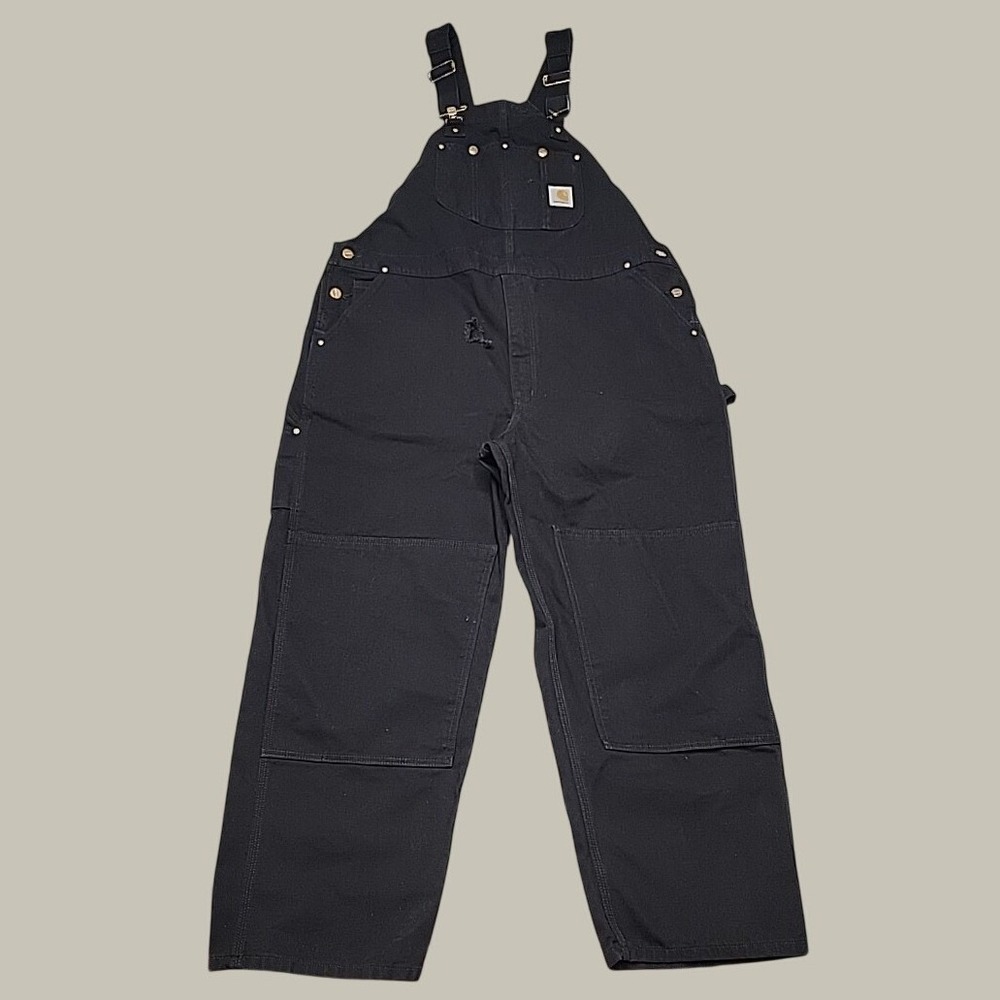 Carhartt Pants Mens 46x30 Black R01 Duck Bib Double Knee Workwear Carpenter